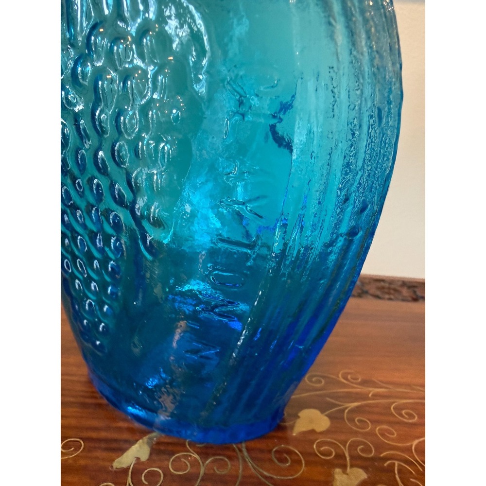 Vintage Clevenger Bros Blue Glass Bottle - Eagle and Grapes 8" - Picture 6 of 17